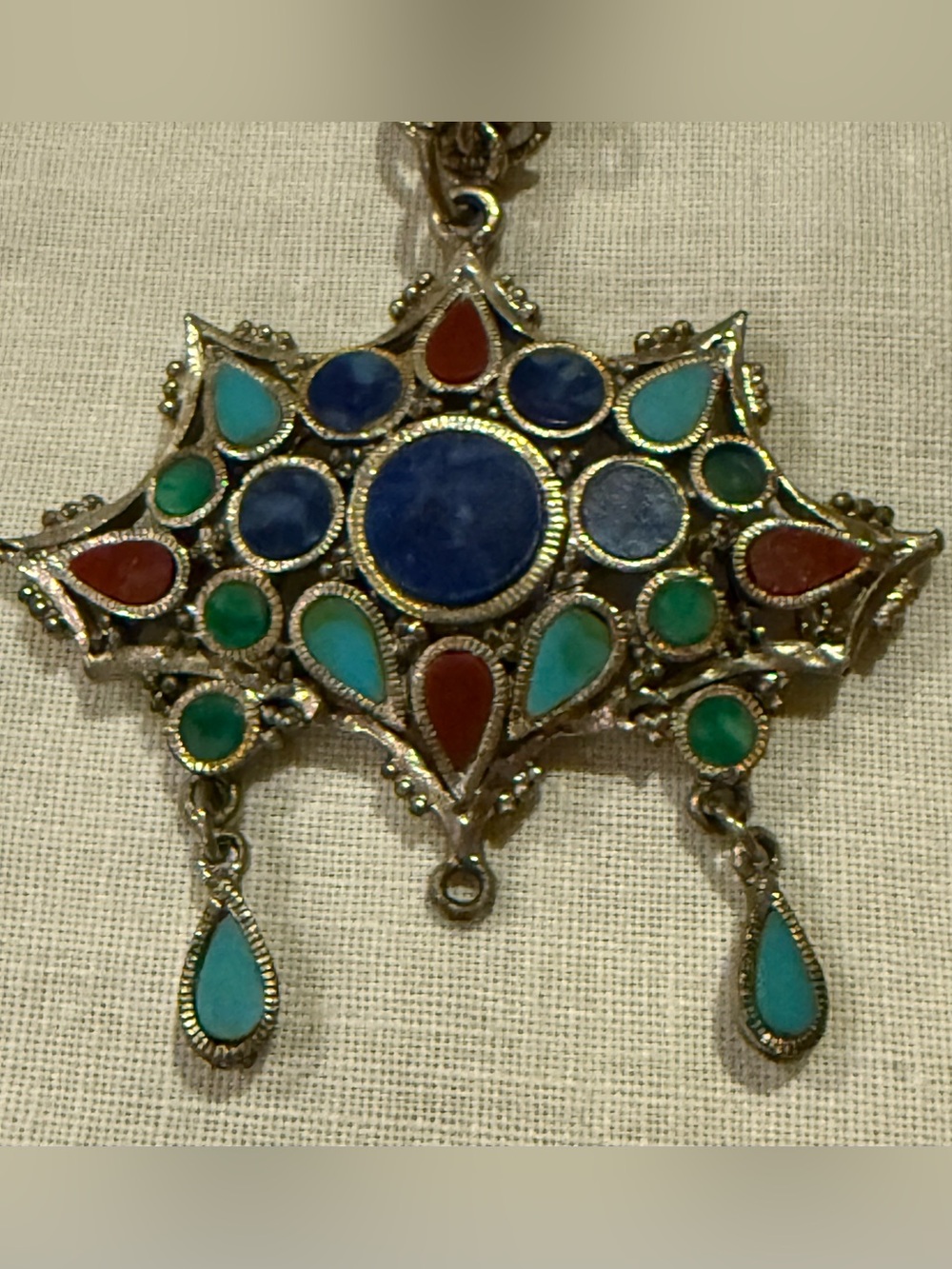 Vintage Arthur Pepper Necklace Silver Tone with stones Blue, Turquoise Red
